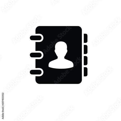 Contact book icon with human silhouette flat black design on white background