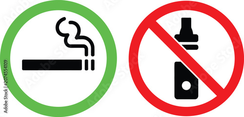 Tableau sur toile Smoking allowed and vaping prohibited sign icons
