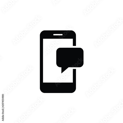 Messaging icon featuring a smartphone and speech bubble on white background
