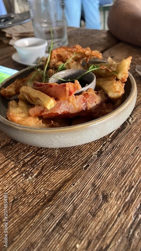 Crispy vegetable tempura served with traditional Romesco sauce
