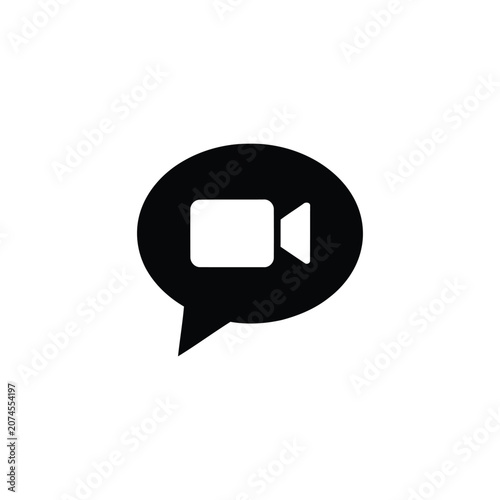 Messaging Icon With Video Camera Flat Silhouette On White Background