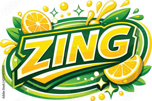 Tableau sur toile Zing lemon citrus splash logo design with fresh leaves and bubbles