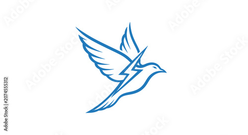 Blue bird silhouette with lightning bolt wing logo.