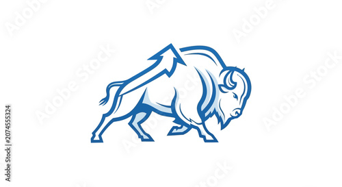 Blue charging bison silhouette with integrated upward growth arrow.