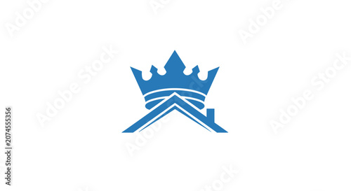 Blue crown house roof real estate logo icon.