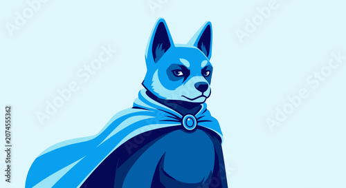 Blue dog superhero mascot wearing a cape.