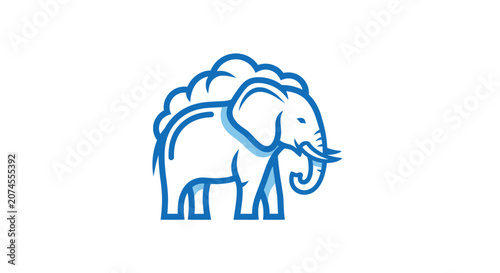 Blue elephant brain mind cloud logo icon.