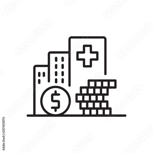 Medical hospital building with dollar coin and money stacks Vector