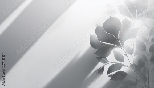Delicate Floral Shadow Silhouette In Gray On Soft Light Background Elegant Minimalist Design Subtle Overlay Effect Pastel Floral Visuals Creative Banners Digital Overlays Web Headers