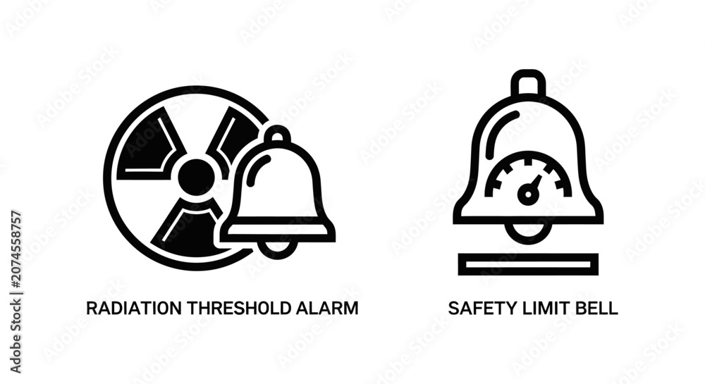 Fototapeta premium Radiation threshold alarm and safety limit bell icons with radiation threshold hazardous radioactive protection security emergency industrial detection measurement notification