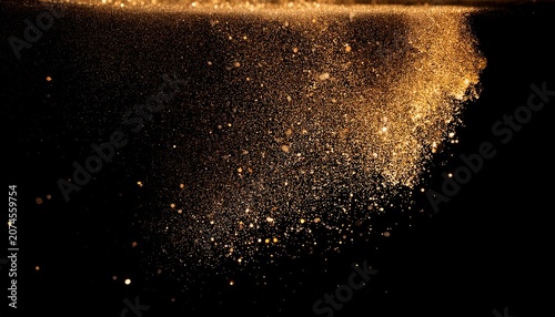 A Vibrant Golden Glitter Texture Gradually Fades And Falls Downward Into A Solid Black Background Creating A High Contrast Abstract Dust Or Particle Effect