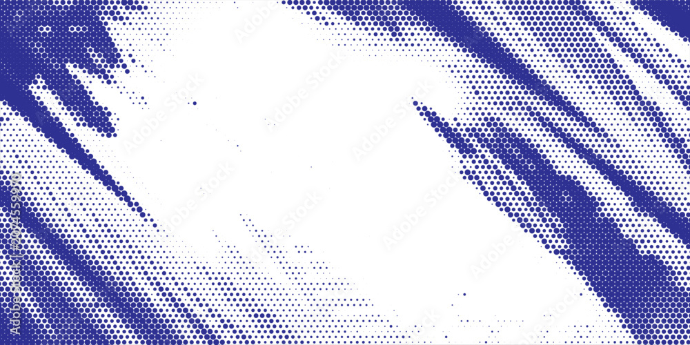Fototapeta premium Abstract dark blue and white halftone dots pattern background with a dynamic diagonal grunge texture.