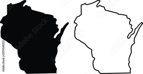 Fotografie Wisconsin state outline map comparison black and white version