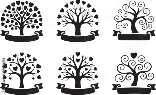 Black and white tree with heart leaves illustration