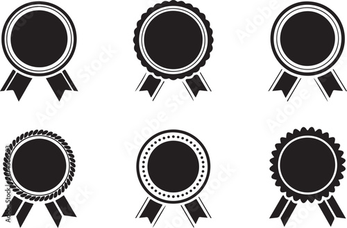 Black achievement ribbon badge set with rosette