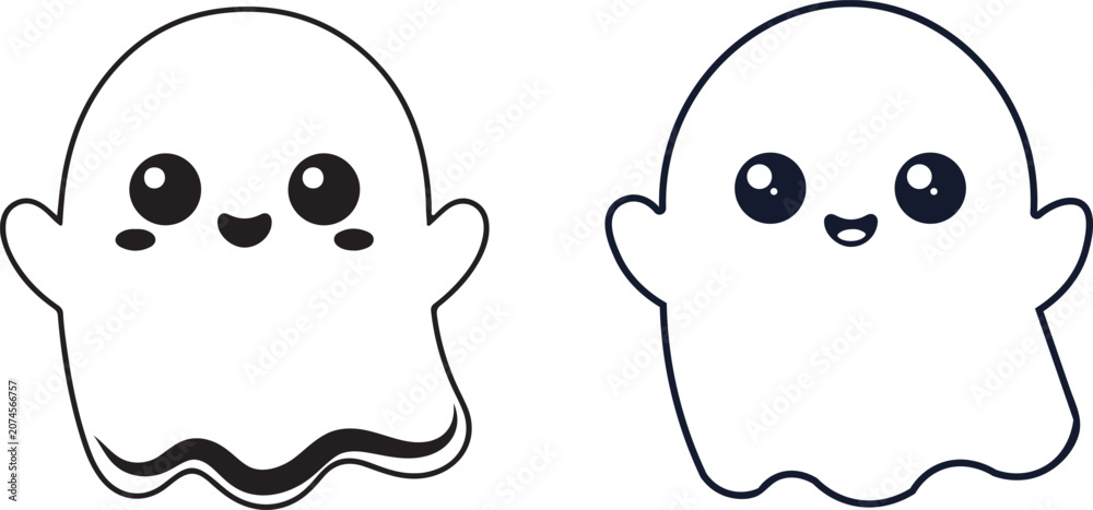Obraz premium Two cute cartoon ghosts with different expressions isolated on white background