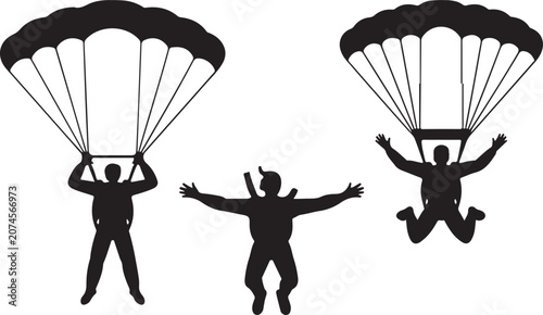 Parachutists and skydivers with parachutes