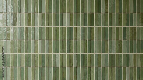 Green vertical rectangular ceramic tiles with glossy finish and textured surface