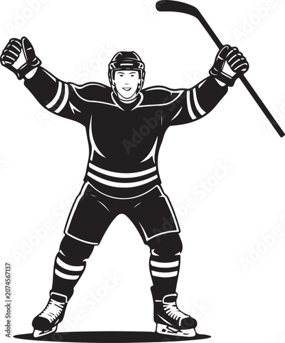 Hockey player celebrating with arms raised