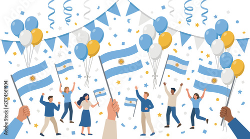 Quadro su tela 9th july Argentina Independent day Argentine celebration, festive flags, balloon