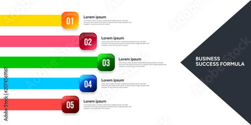 Bild auf Leinwand Modern 5-Step Business Success Formula Infographic Template with Colorful Glossy