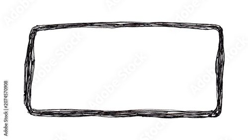 Black Hand-Drawn Scribble Rectangular Frame isolated on Transparent Background
