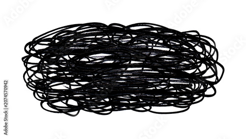 Black Hand-Drawn Scribble Tangled Lines Isolated on White Background
