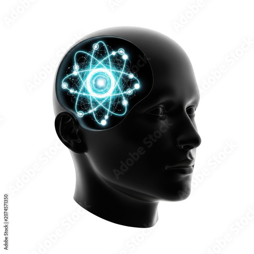 Neural network concept visualized inside a human head isolated on transparent background