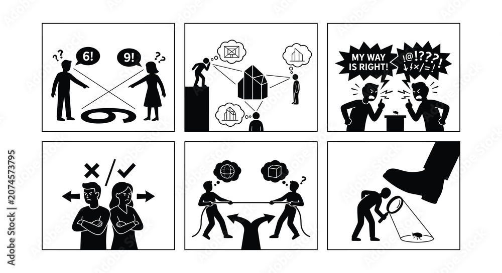 Obraz premium Vector Illustration Of Conflicting Ideas And Stubbornness Black And White