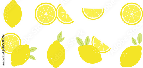 Foto Minimalist modern lemon vector clip art set, flat vector citrus fruit illustrati