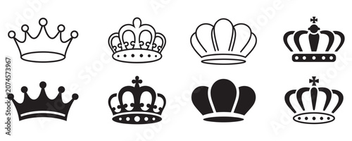 Photos Collection of various crown icons in black and white for royalty and luxury conc