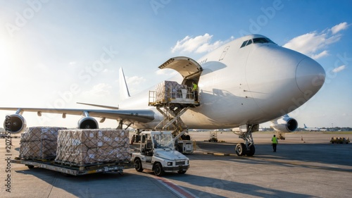 Εκτύπωση καμβά Cargo is being loaded onto a large airplane at the airport during the afternoon