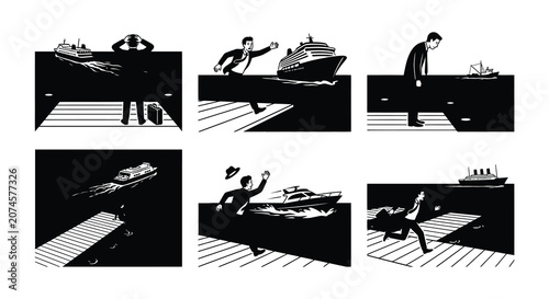 Bild auf Leinwand Silhouette series depicting people and ocean liners vector illustration