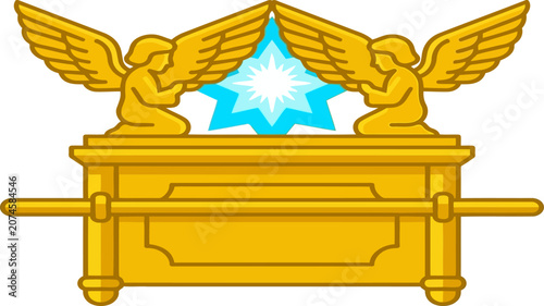 Obraz na plátně The golden ark of the covenant featuring two cherubim and a glowing blue star ic