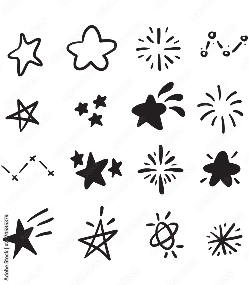 Fototapeta premium Creative Star Doodle Collection with Decorative Burst and Sketch Elements