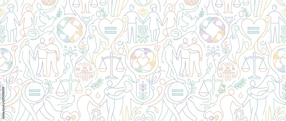 Naklejka premium Social equality and human rights line art pattern.