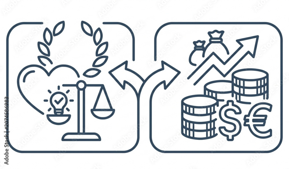 Fototapeta premium Conscience and Money Choice Symbol Line Vector Icon