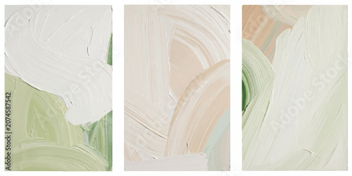 Quadro su tela Minimalist abstract art trio with soft sage and pastel tones on canvas abstract