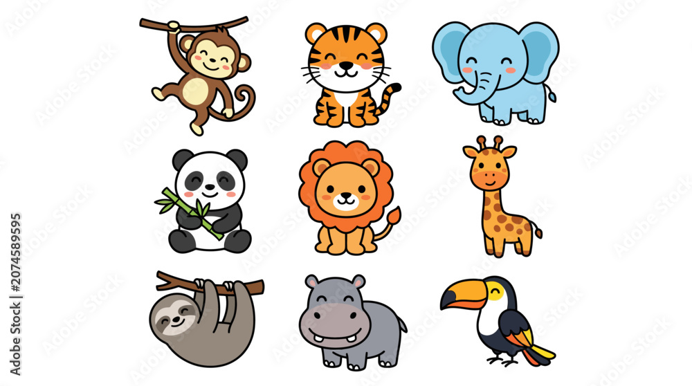 Fototapeta premium Cute cartoon animal characters collection for children design.
