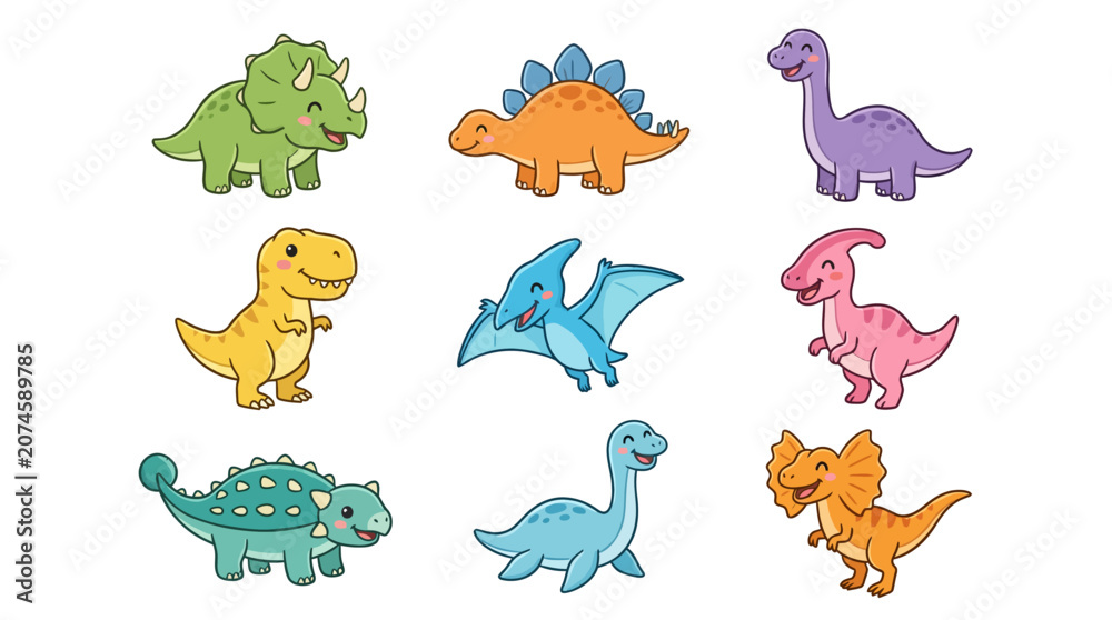 Obraz premium Set of cute cartoon dinosaurs illustration for children.