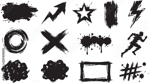 Black grunge design elements and symbols