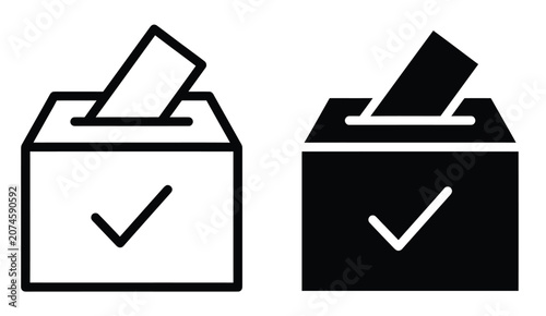 Billede på lærred Ballot box icons with check mark, voting paper being inserted into slot, minimal