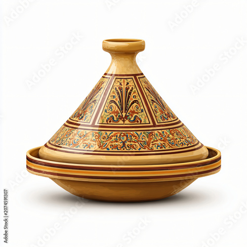 Traditional Moroccan Tagine Cooker with Intricate Hand-Painted Floral Patterns and Maroon Accents
