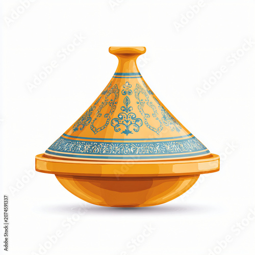 Traditional Moroccan Tagine Cooker with Floral Blue Decor and Orange Base for Authentic Cuisine