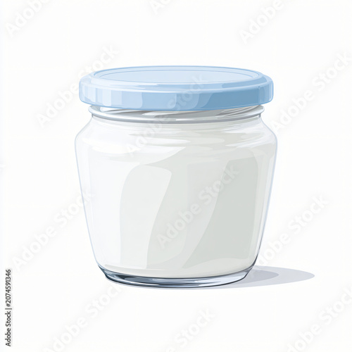 Clear glass jar with light blue plastic lid for food storage and preservation