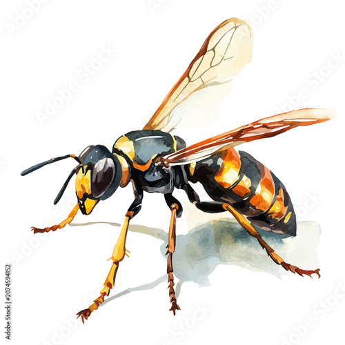 Wasp, beautiful watercolor illustration with vivid colors and detailed vector style, isolated on a white background.