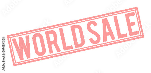 Red world sale stamp with dotted lines on transparent background