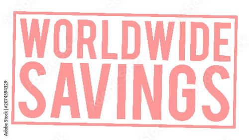 Red worldwide savings stamp with a dotted texture on transparent background