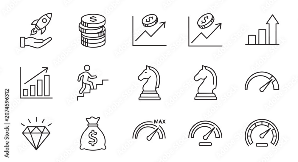 Fototapeta premium Business growth and financial success hand drawn sketch icons with business financial strategy