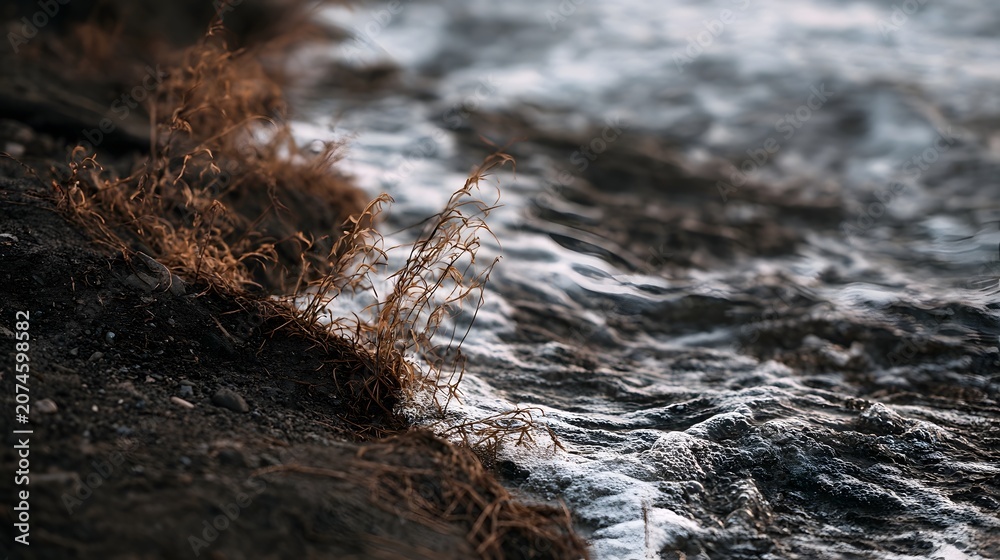 Fototapeta premium Abstract view of dynamic water waves and foam showcasing organic shapes and natural fluid movement